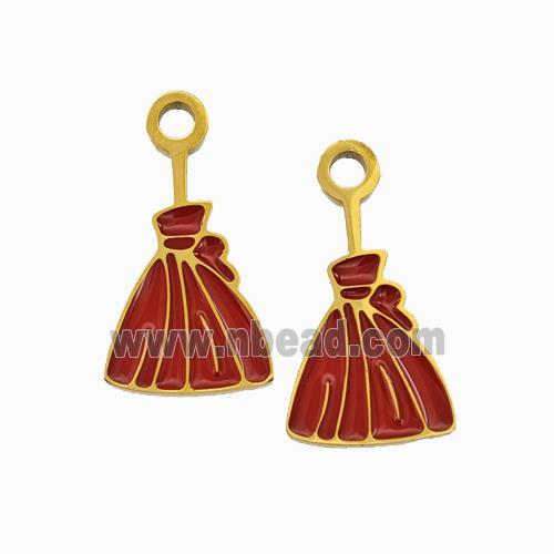 Halloween Skirt Charms 304 Stainless Pendant Red Enamel Gold Plated