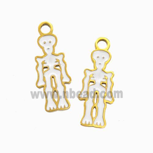 Halloween Skeleton Charms 304 Stainless Pendant White Enamel Gold Plated