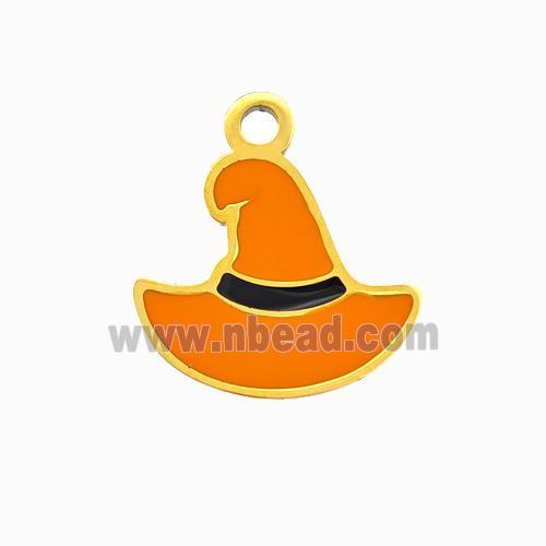 Halloween Hat Charms 304 Stainless Pendant Orange Enamel Gold Plated