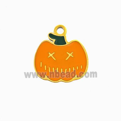 Halloween Pumpkin Charms 304 Stainless Pendant Orange Enamel Gold Plated