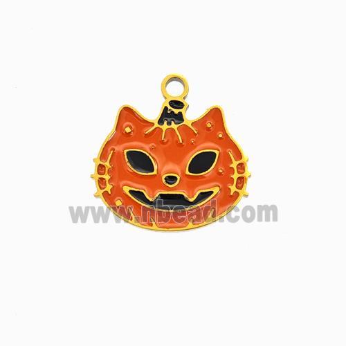 Halloween Cat Charms 304 Stainless Pendant Red Enamel Gold Plated