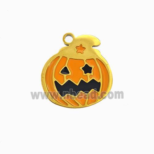 Halloween Pumpkin Charms 304 Stainless Pendant Orange Enamel Gold Plated