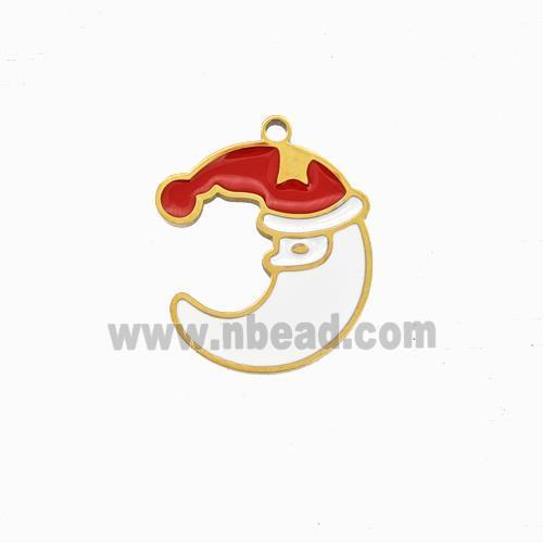 Christmas Santa Claus Hat Charms 304 Stainless Steel Moon Pendant Red White Enamel Gold Plated