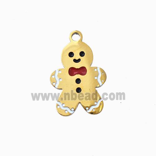 Christmas Snowman Charms 304 Stainless Steel Pendant Enamel Gold Plated