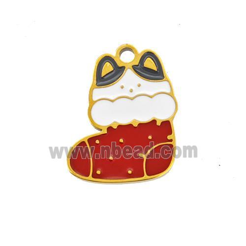 Christmas Stocking Charms 304 Stainless Steel Pendant Enamel Gold Plated