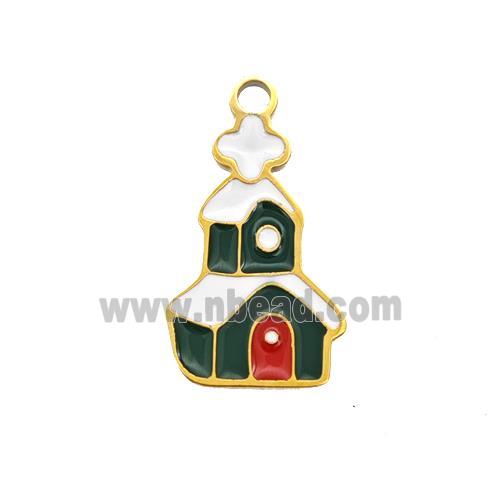 Christmas House Charms 304 Stainless Steel Pendant Enamel Gold Plated