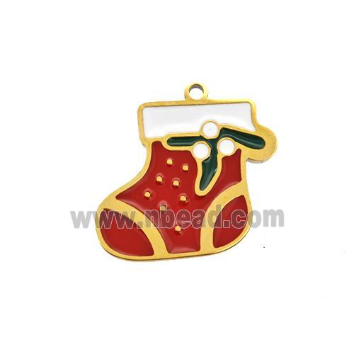 Christmas Stocking Charms 304 Stainless Steel Pendant Enamel Gold Plated