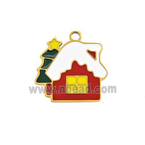 Christmas House Charms 304 Stainless Steel Pendant Enamel Gold Plated