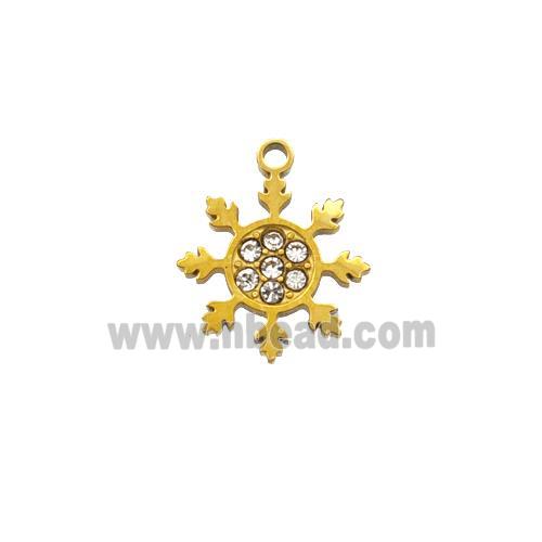 Christmas Snowflake Charms 304 Stainless Steel Pendant Pave Rhinestone Gold Plated