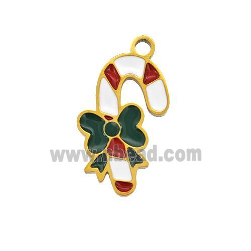 Christmas Candy Cane Charms 304 Stainless Steel Pendant Enamel Gold Plated