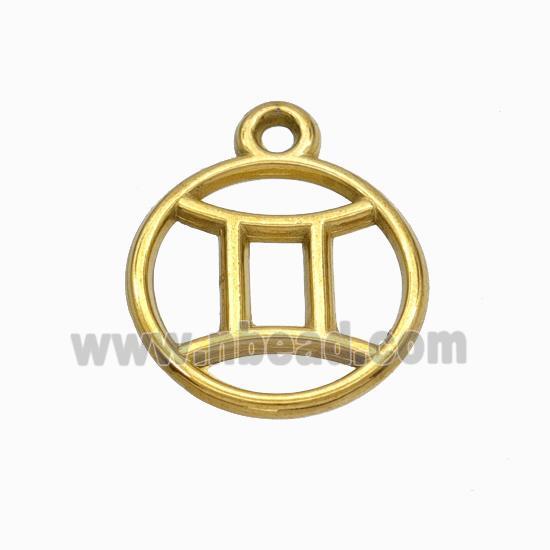 Stainless Steel Symbol Pendant Zodiac Gemini Gold Plated