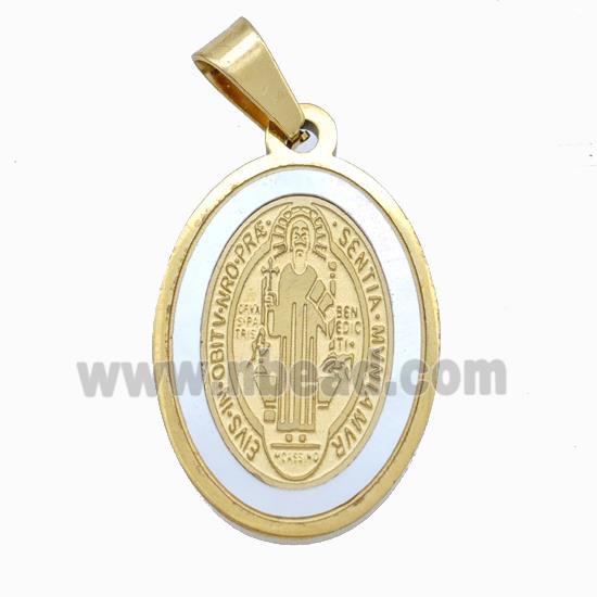 Jesus Charms Stainless Steel Oval Pendant Pave Shell Gold Plated