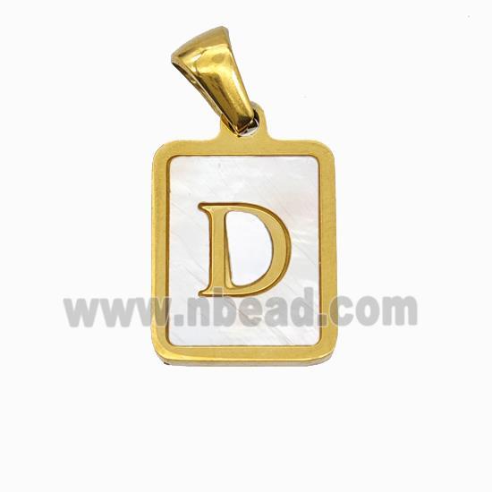 Stainless Steel Rectangle Pendant Pave Shell Letter-D Gold Plated