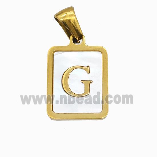 Stainless Steel Rectangle Pendant Pave Shell Letter-G Gold Plated