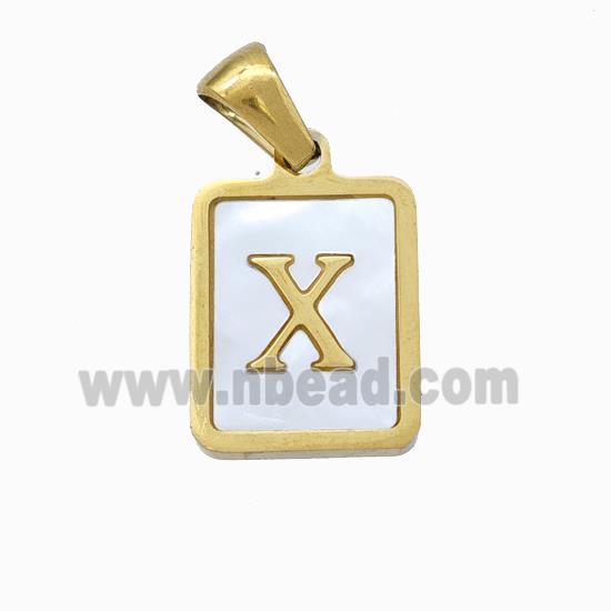 Stainless Steel Rectangle Pendant Pave Shell Letter-X Gold Plated