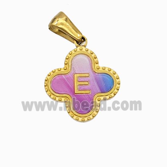 Stainless Steel Clover Pendant Letter-E Painted Gold Plated