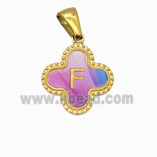 Stainless Steel Clover Pendant Letter-F Painted Gold Plated