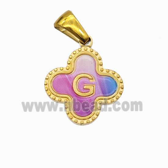 Stainless Steel Clover Pendant Letter-G Painted Gold Plated