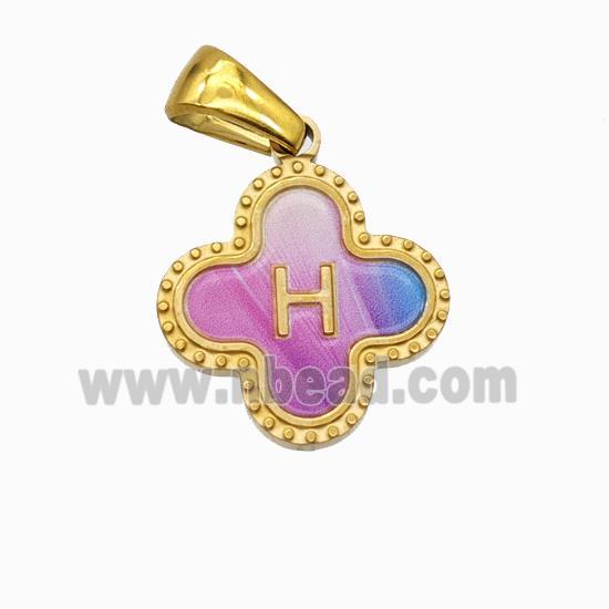 Stainless Steel Clover Pendant Letter-H Painted Gold Plated