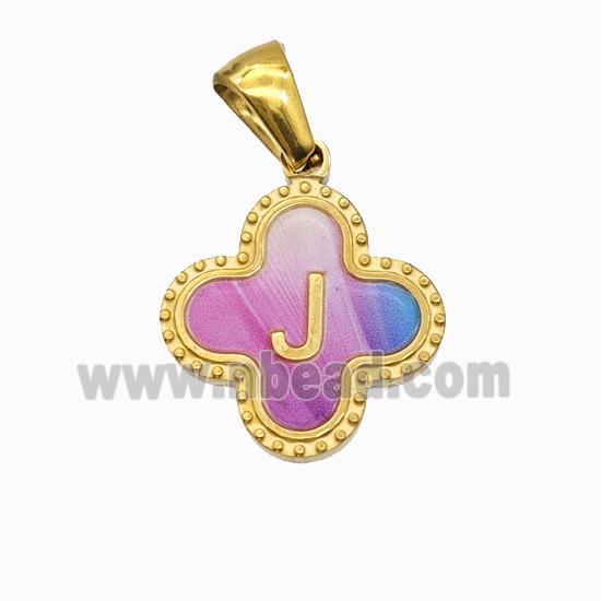 Stainless Steel Clover Pendant Letter-J Painted Gold Plated