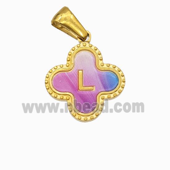 Stainless Steel Clover Pendant Letter-L Painted Gold Plated