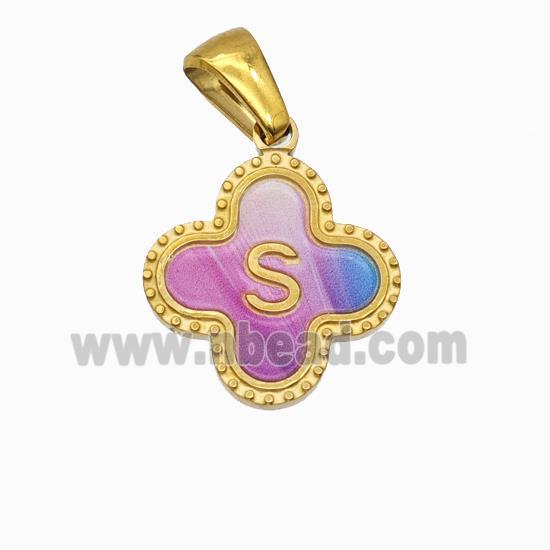 Stainless Steel Clover Pendant Letter-S Painted Gold Plated