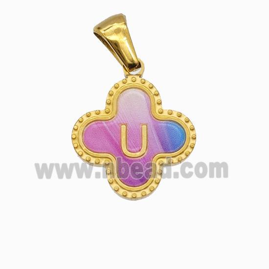 Stainless Steel Clover Pendant Letter-U Painted Gold Plated