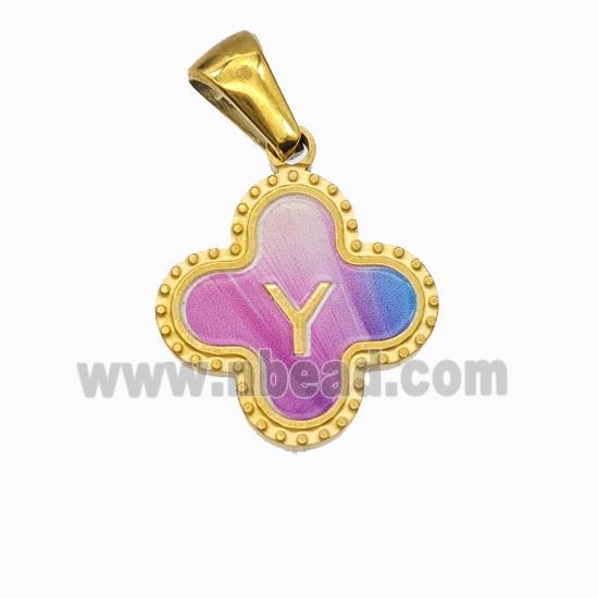 Stainless Steel Clover Pendant Letter-Y Painted Gold Plated