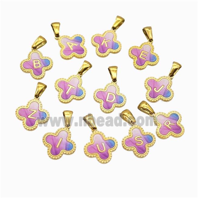 Stainless Steel Clover Alphabet Pendant Mix Letters Painted Gold Plated