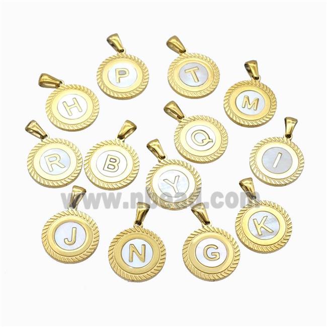 Stainless Steel Letter Pendant Pave Shell Mix Alphabet Gold Plated