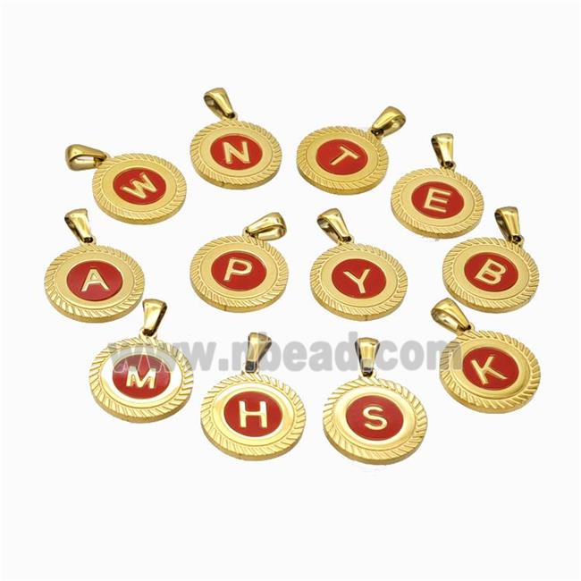 Stainless Steel Letter Pendant Pave Red Shell Mix Alphabet Gold Plated