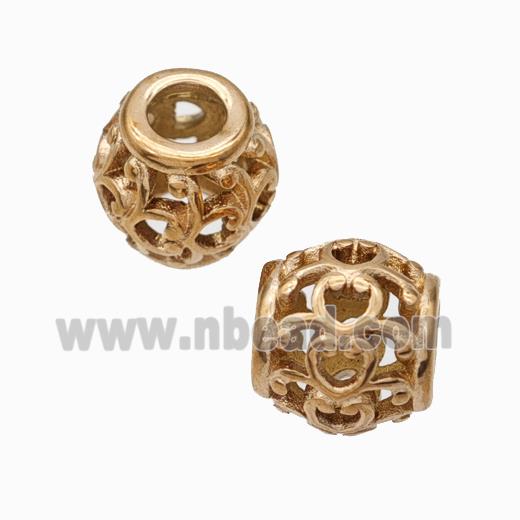 Titanium Steel Round Beads Large Hole Hollow Rose Gold