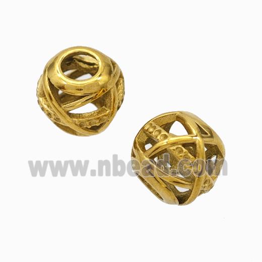 Titanium Steel Round Beads Large Hole Hollow Gold Plated