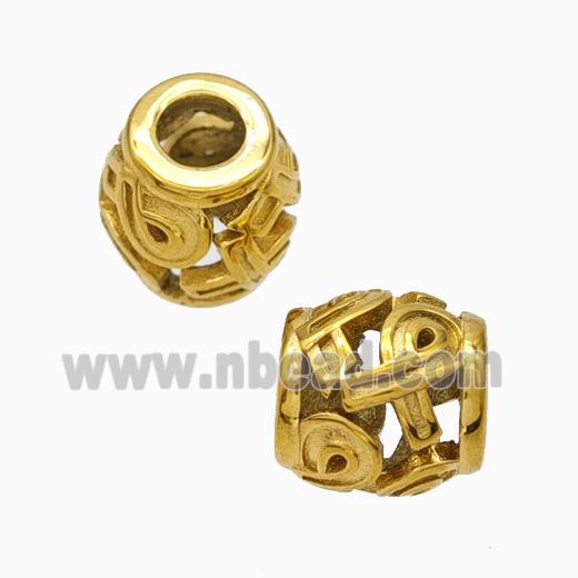 Titanium Steel Barrel Beads Large Hole Hollow Awareness Ribbons Gold Plated