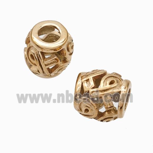 Titanium Steel Barrel Beads Large Hole Hollow Awareness Ribbons Rose Gold