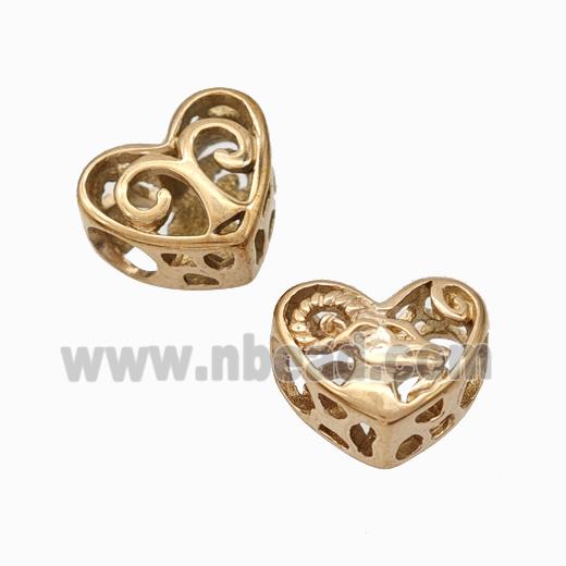 Titanium Steel Heart Beads Zodiac Aries Large Hole Hollow Rose Gold