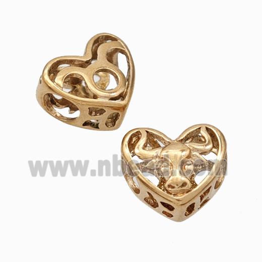 Titanium Steel Heart Beads Zodiac Taurus Large Hole Hollow Rose Gold