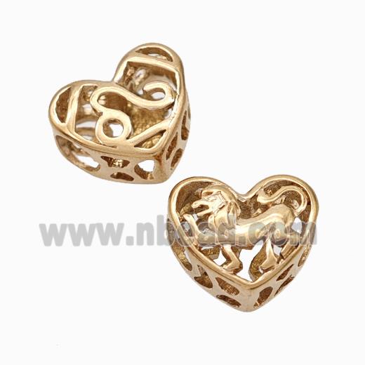 Titanium Steel Heart Beads Zodiac Leo Large Hole Hollow Rose Gold