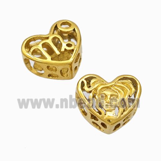 Titanium Steel Heart Beads Zodiac Virgo Large Hole Hollow Gold Plated