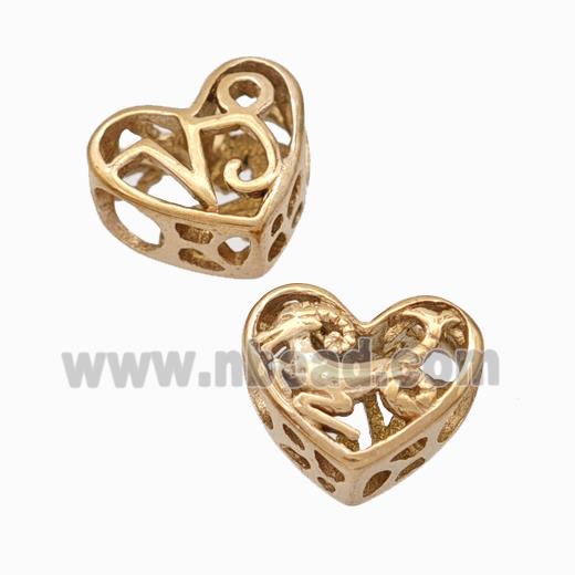 Titanium Steel Heart Beads Zodiac Capricorn Large Hole Hollow Rose Gold