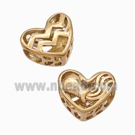 Titanium Steel Heart Beads Zodiac Aquarius Large Hole Hollow Rose Gold