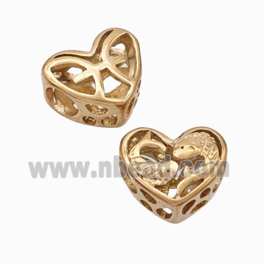 Titanium Steel Heart Beads Zodiac Pisces Large Hole Hollow Rose Gold