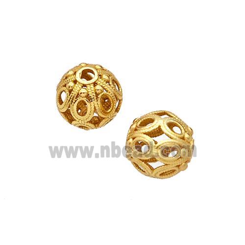 925 Sterling Silver Round Beads Hollow Gold Plated