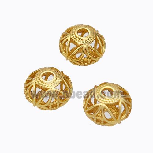 925 Sterling Silver Rondelle Beads Hollow Gold Plated