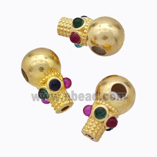 925 Sterling Silver Gourd Beads Pave Tourmaline Gold Plated