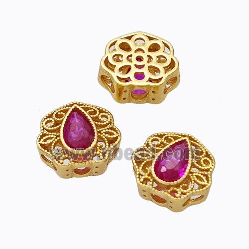 925 Sterling Silver Flower Beads Pave Tourmaline Hollow Gold Plated