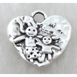 Tibetan Silver pendant heart with boy and girl, Non-Nickel