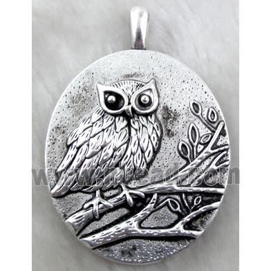 Tibetan Silver owl pendant, Lead free and nickel Free