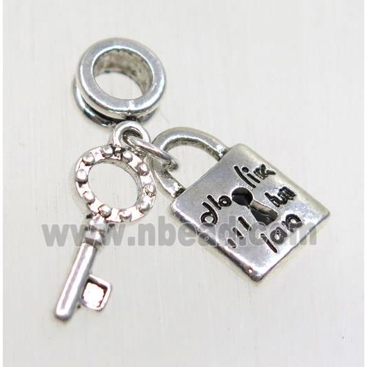 tibetan silver key lock pendant, non-nickel