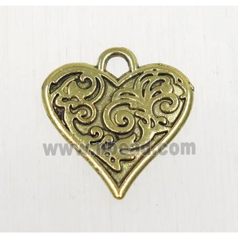 tibetan silver heart pendant, non-nickel, antique gold